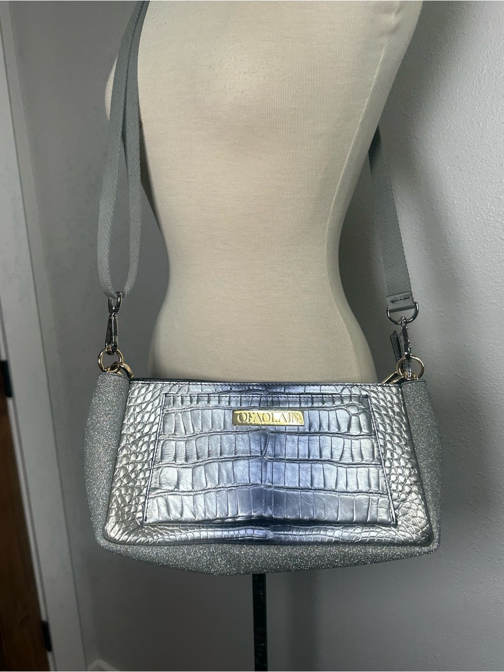 Custom Brandis - Shimmery Silver Alligator Crossbody Bag
